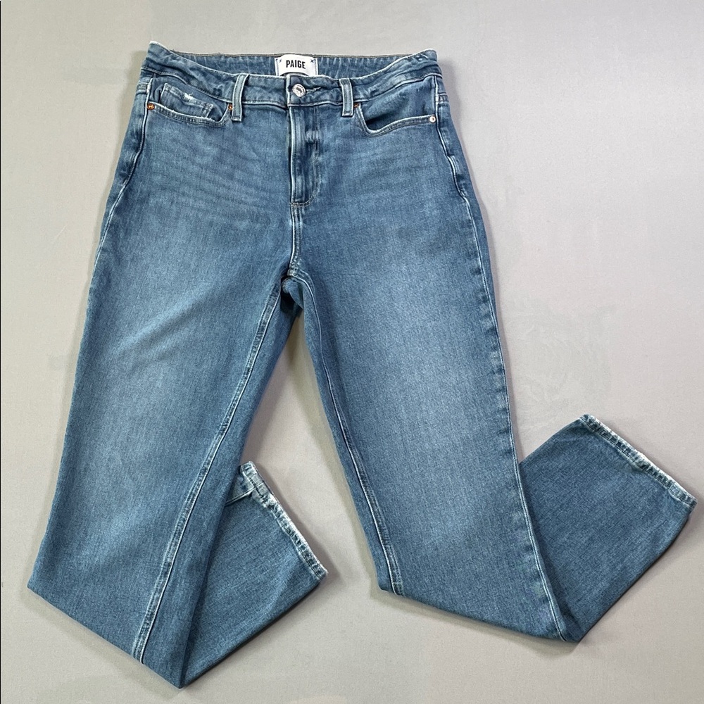 PAIGE “Cindy” High Rise Straight Leg Medium Wash Blue Jeans | 28